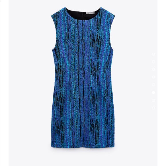 BLUE ZARA MINI DRESS TEXTURED - Picture 1 of 4